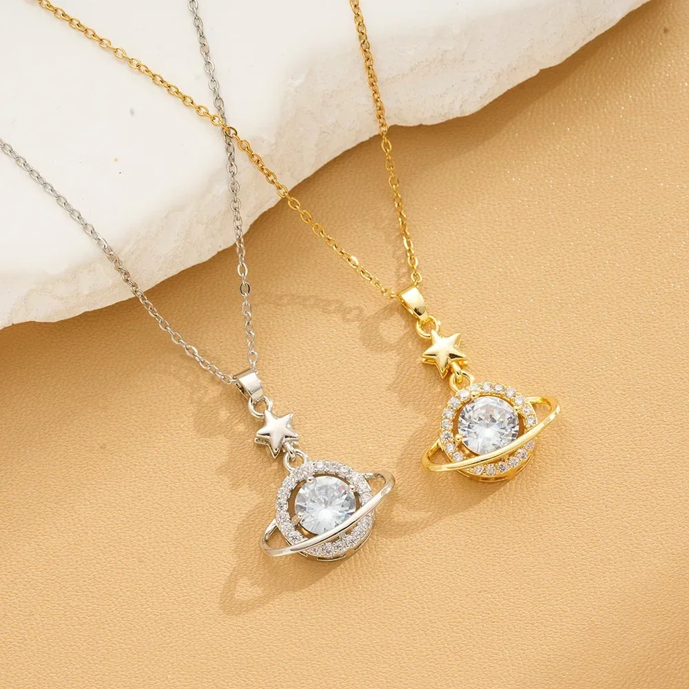 Элегантное ожерелье на ключицу со звездой и цирконием, планетарное ожерелье из титановой стали, женская легкая роскошь, нишевый дизайн