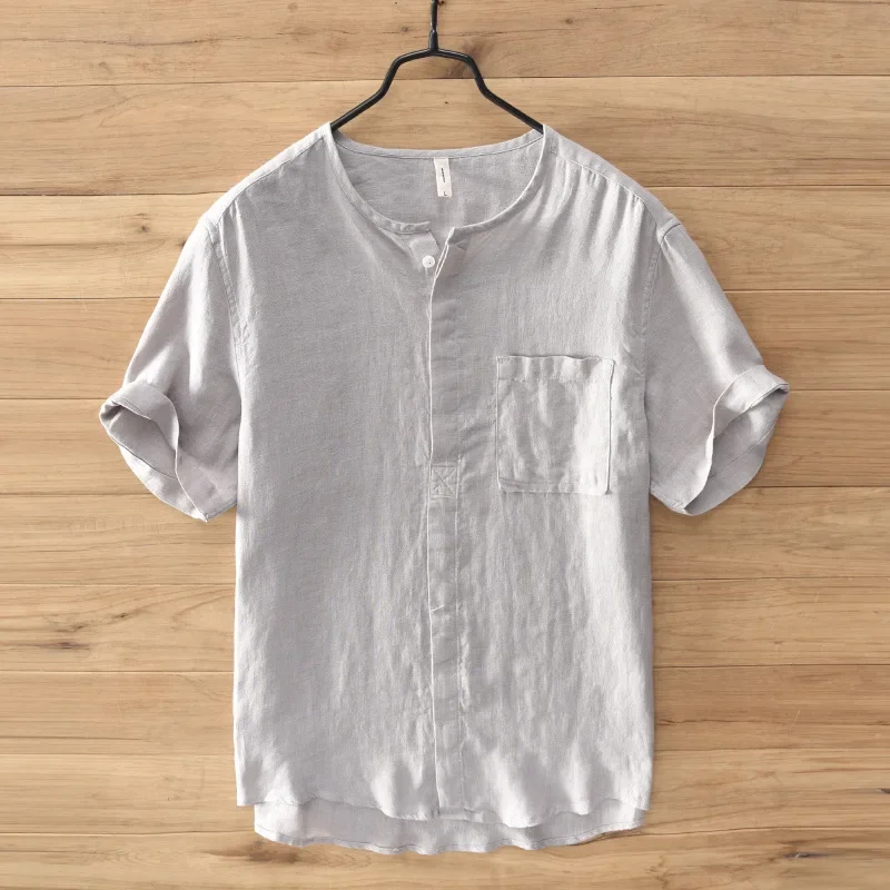 Men 100% Linen Shirts Thin Vintage Color Men Shirt Daily Casual Breathable Comfortable Fashion Tees Men Clothing 787