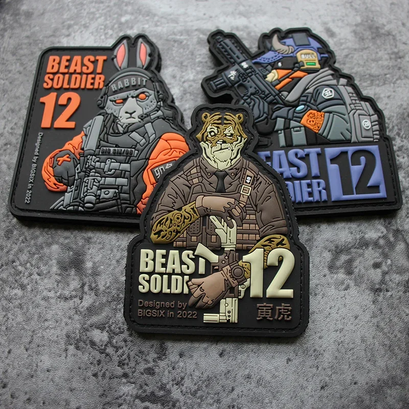 

3D PVC BEAST SOLDIER Patches for Clothing Rubber Twelve Zodiac Signs Tactical Morale Badges on Backpack Hook and Loop Patch