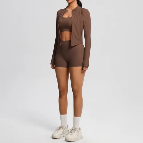 Imagen 2 del producto Conjunto de Yoga de 3 uds., conjuntos de entrenamiento de sensación desnuda, chándal para mujer, gimnasio, Push Up, Fitness, entrenamiento para correr, ropa deportiva, Sujetador deportivo, traje de mallas