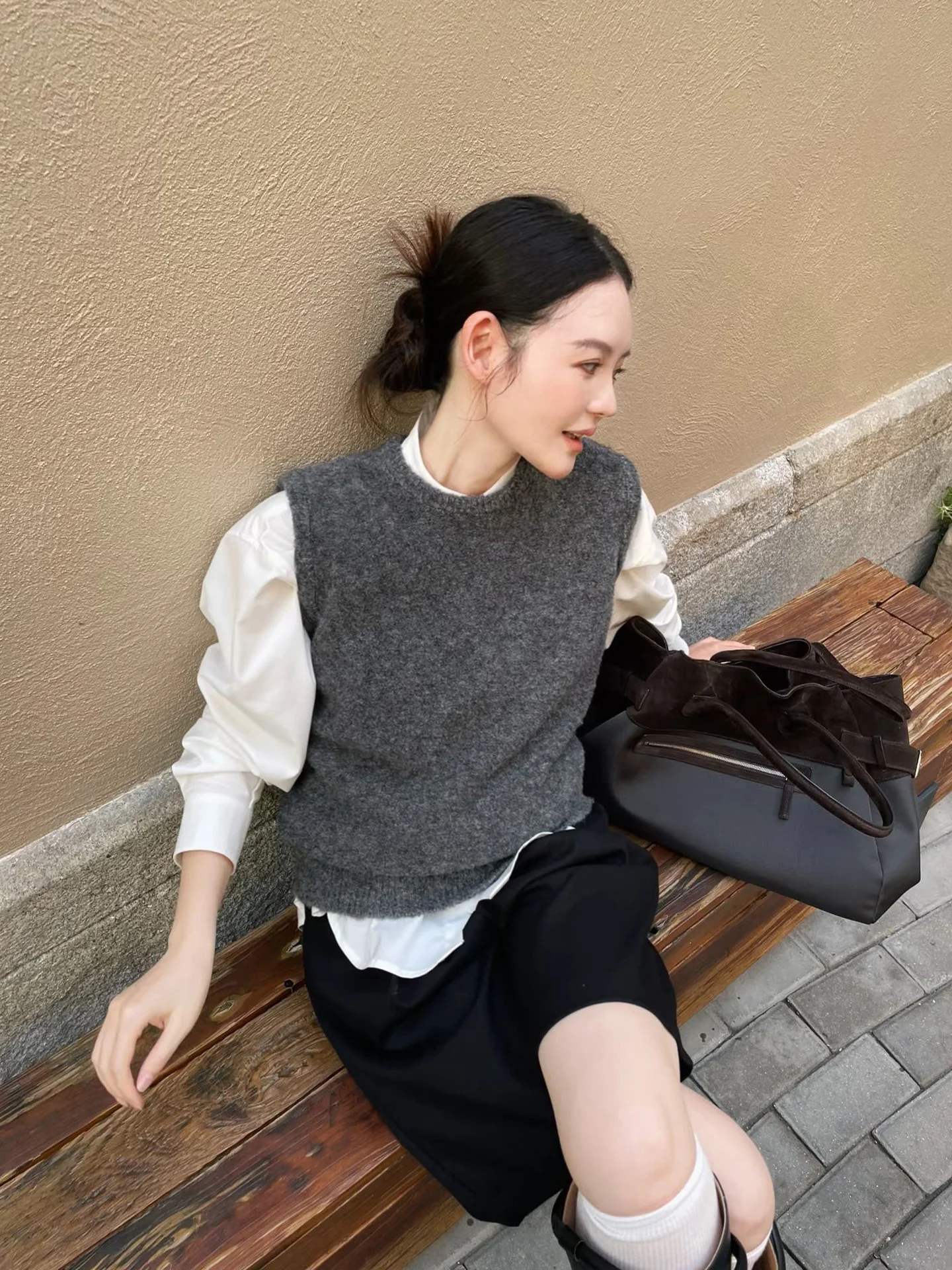 Rond Ne couleur tricoté gilet paresseux Sle superposition haut polyvalent 2025 automne Faion trajet Sle poétique Lin marque