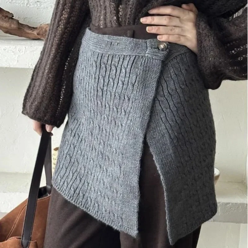 Simple Solid Twisted Knitted Skirt Women Autumn Winter Overlap Design A-line Mini Skirts Fashion Versatile Y2k Faldas