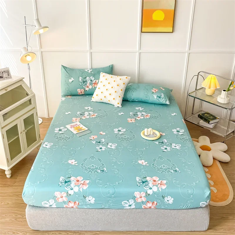 Floral Butterfly Printed Fitted Sheet Sets Botanical Bedding Luxury  Sheets Queen Size Breathable Deep Pockets Mattress Covers