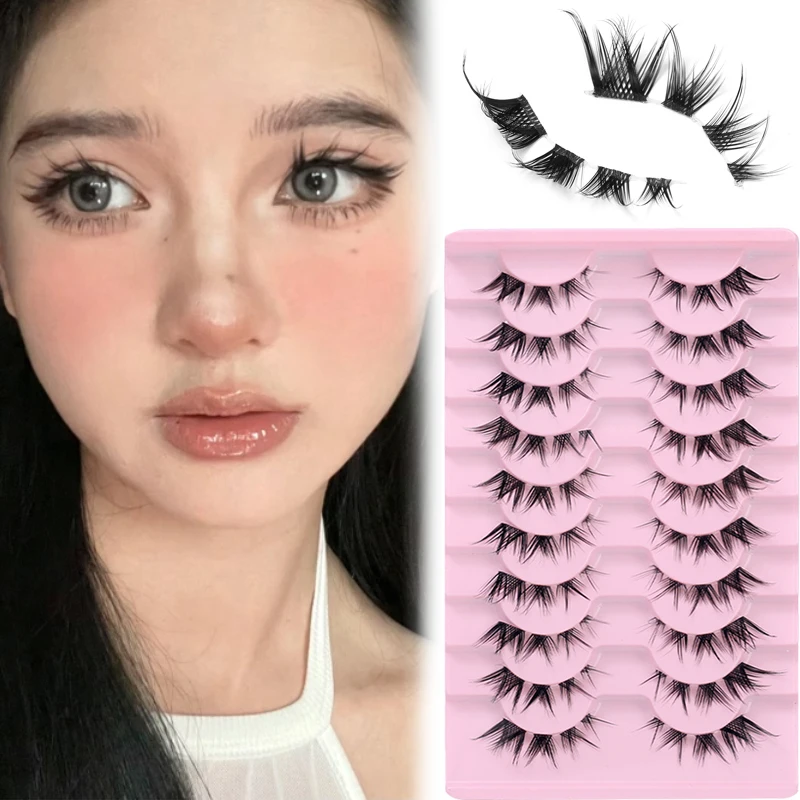 10Pairs Cat Eye False Eyelashes Faux Mink Eyelashes Winged End Eye Elongated Eyelash Fake Lashes Soft Natural Full Strip Lashes