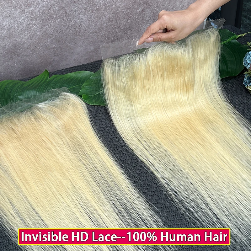 #613 Blonde Color Straight Hair 13x4 13x6 HD Lace Frontal Pre Plucked Melt Skins Invisible HD Lace 100% Raw Virgin Human Hair
