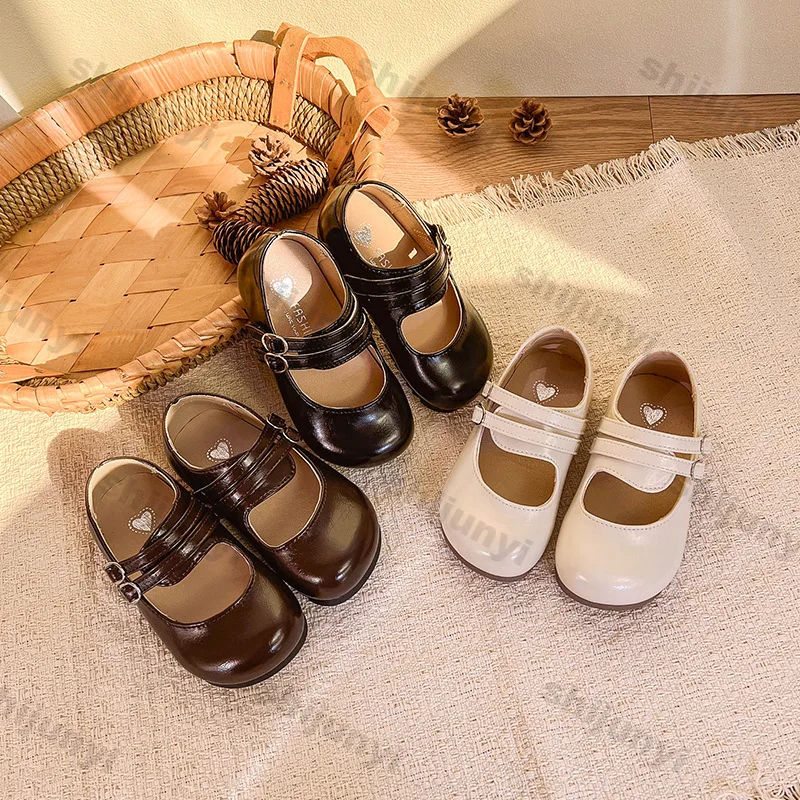 Concise Solid Mary Jane Shoes Spring Summer New Princess Shoes Girl Comfortable Non Slip Soft Sole Childrens Leather Shoes
