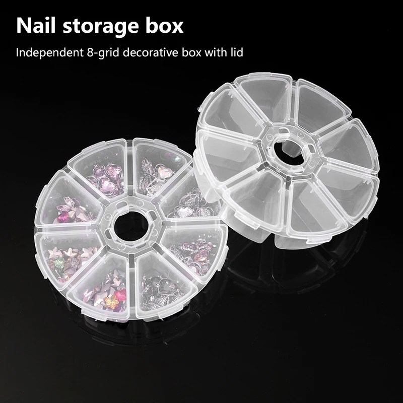 Caixa de armazenamento para Nail Art Decorações, 8 Grade, Gems, estojo vazio, organizador, strass, miçangas, fatias, compartimentos Recipiente