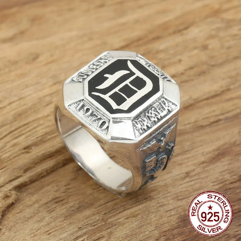 

S925 pure silver ring jewelry handmade retro ring D-shaped ring creative Punk style trend