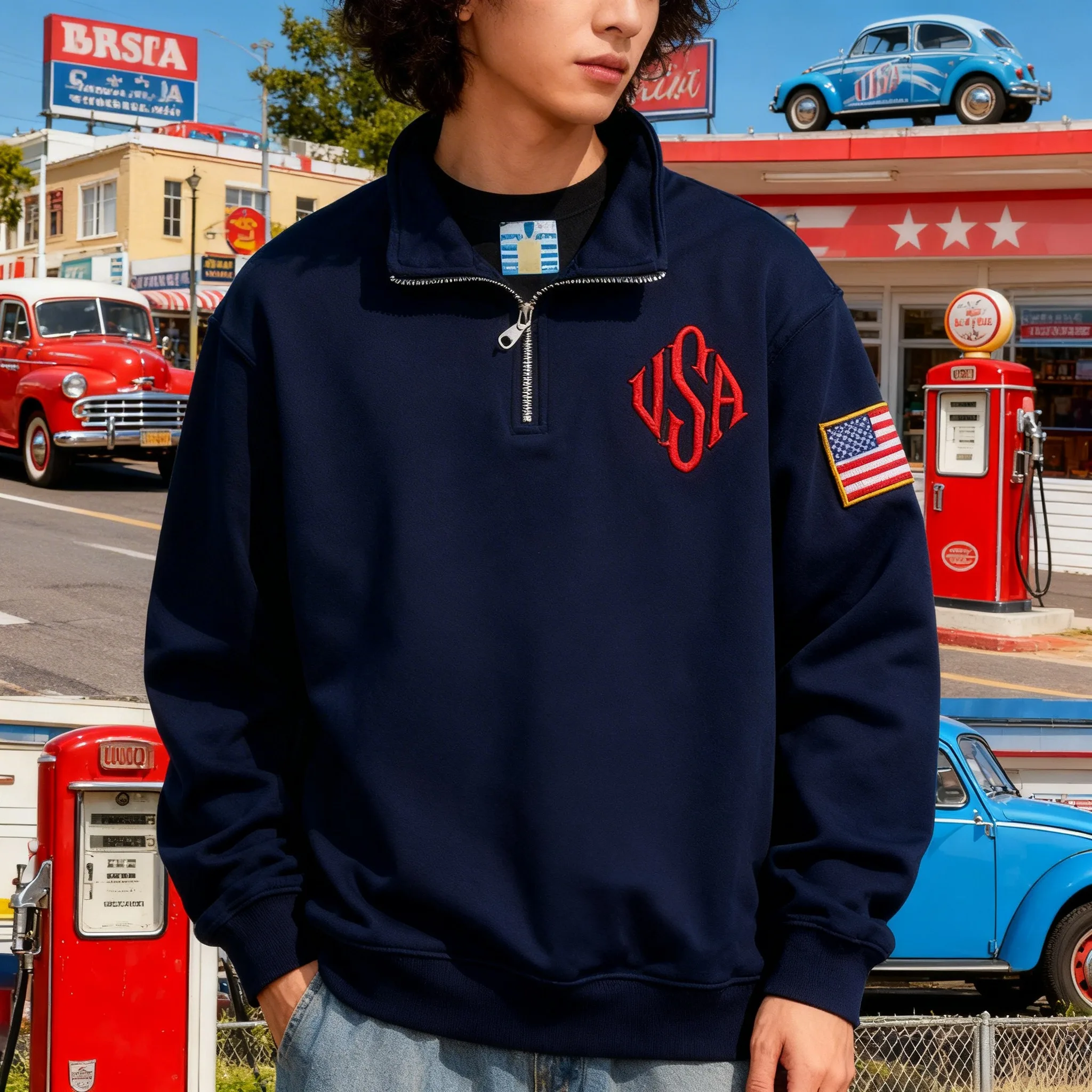 Sweat-shirts vintage avec drap - Mens Fashion Quarter Zip avis et prix