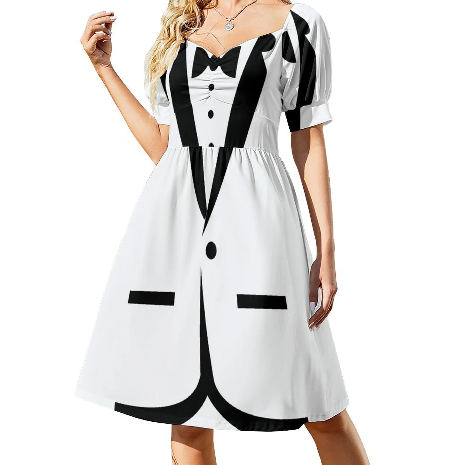 

Bow tie TUXEDO Short Sleeved Dress ceremony dresses party dresses woman Dress