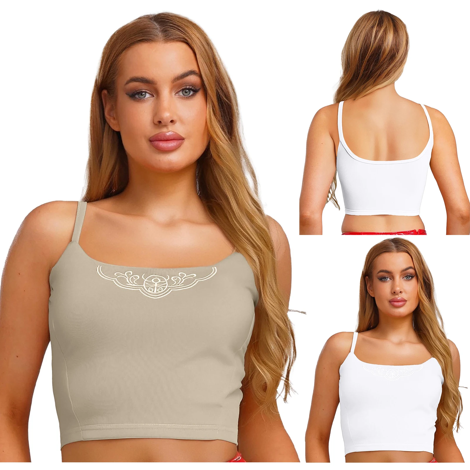 

Streetwear Women Removable Pads Sling Cropped Camisole Lingerie Vest Exquisite Embroidery Tank Top for Party Nightclub Casual