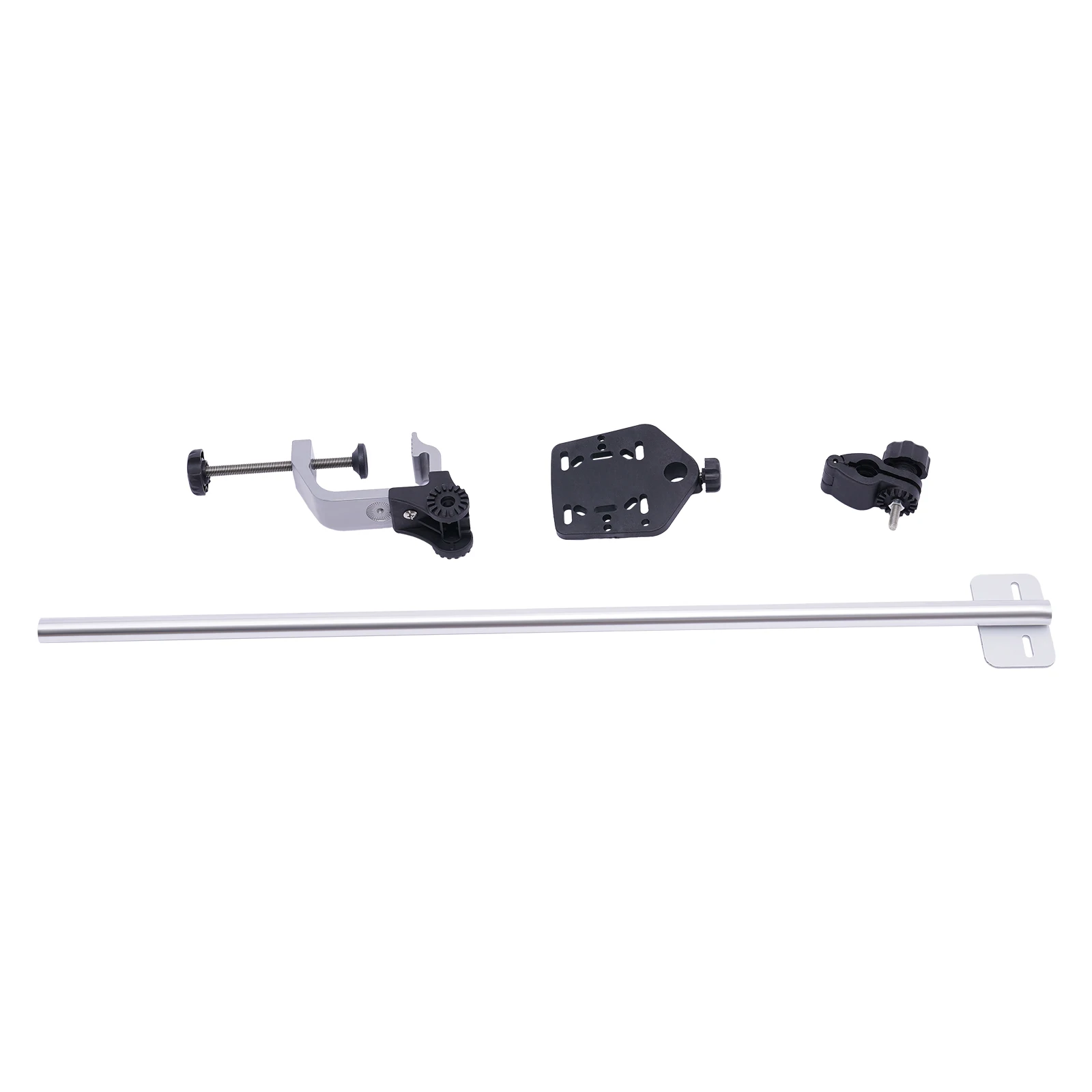Universal Transducer Bracket Portable Fishfinder Mount, 360° Rotatable Fishing Boat Bracket with 3.15" Max Clamp Opening, Adjustable Height for Kayak Canoe Raft, Silver/Black