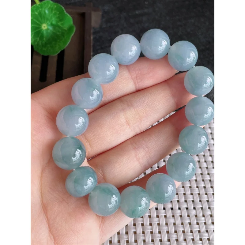 Myanmar Natural a Jade Bracelet Bead Violet Floating Flowers round Beads 15 63.95G