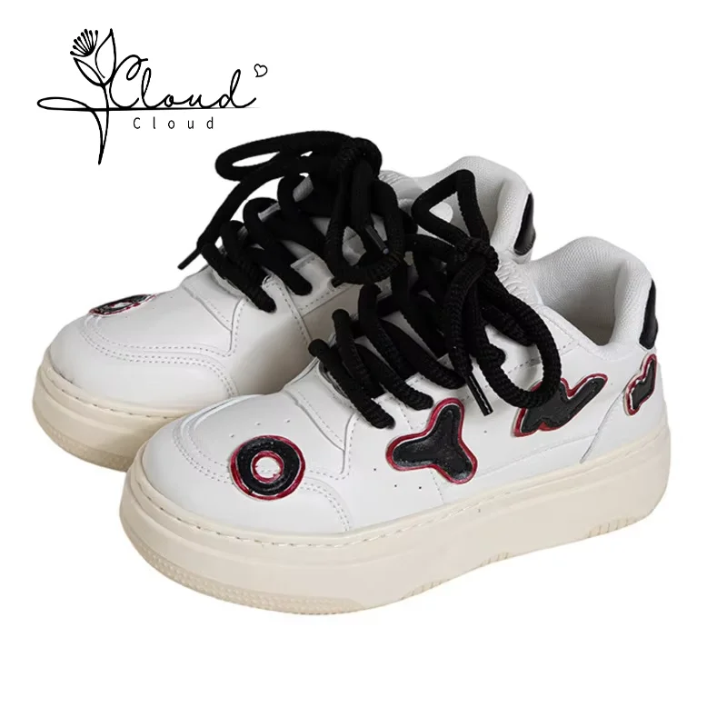 

OYNN 2024 New Cartoon Women Tenis Sneakers Thick Sole Bread Flat Shoes Cute Casual Sport Student Skate Shoes Platform Pumps