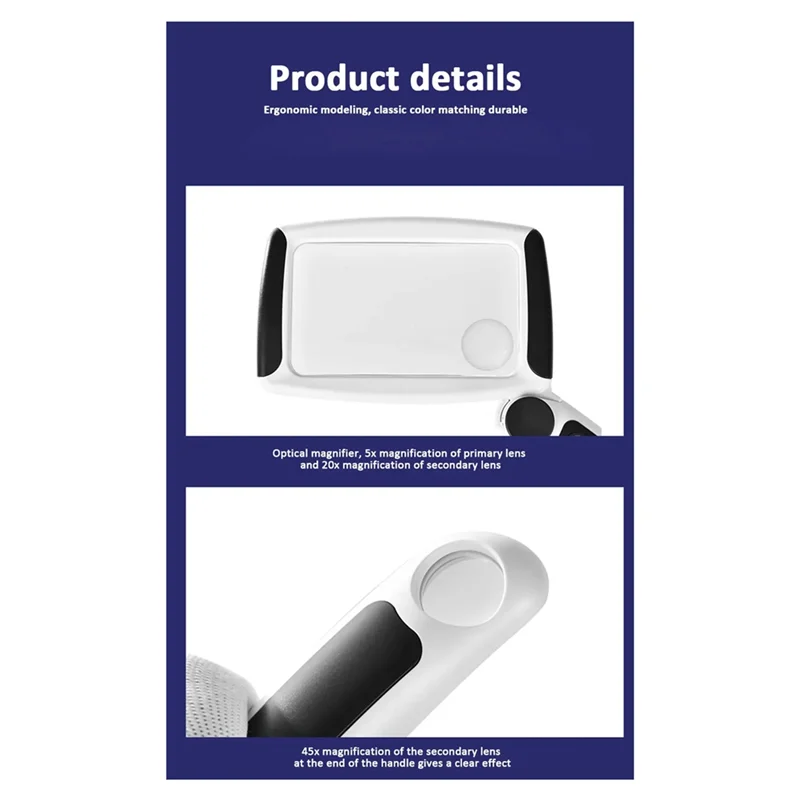 

Увеличительное стекло Classy-5/20/45X с подсветкой и 20-светодиодами, перезаряжаемая ручная увеличительная лупа для чтения с небольшим шрифтом для пожилых людей