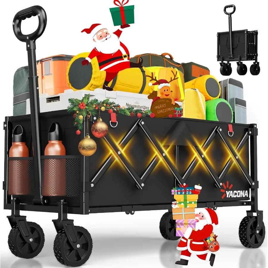 

35" L Extra Long Wagons Carts Foldable 360LBS Heavy Duty Collapsible Wagon with Wheels Folding Wagon Portable Utility Cart for