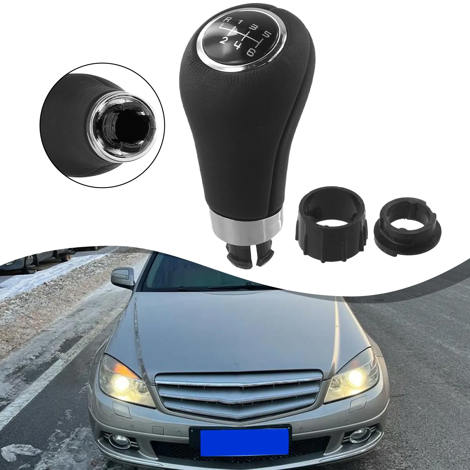 

Премиальная черная кожаная ручка переключения передач для автомобилей Mercedes W203 W204 X204 W212 A207 (6-ступенчатая)