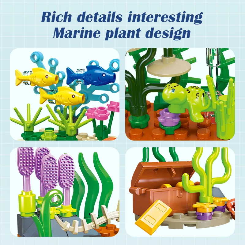 Ocean Series Building Blocks Clown Fish Lobster Turtle Seaweed Underwater World Model Bricks Children DIY Toys Holiday Gifts