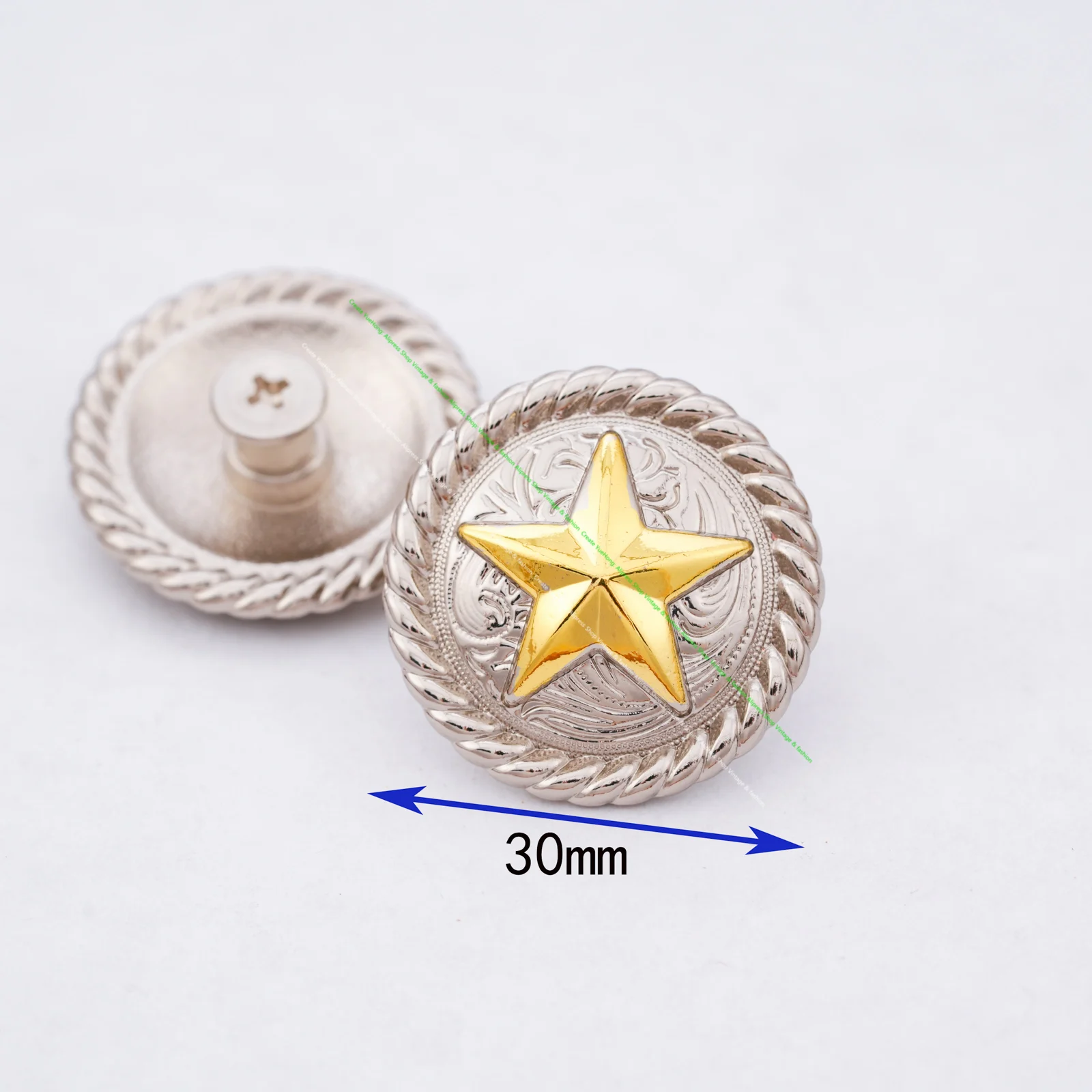 5X 1-1/4 Inches Silver Western Ranger Gold Texas Star Leathercraft Belt Horse Headstall Saddles Conchos Button Belt Collar Decor