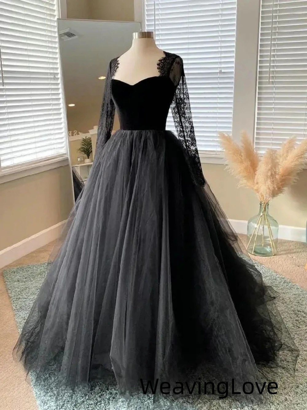 Black Vintage Long Sleeves Tulle Wedding Dress Lace Wedding Gown A-Line Bridal Customize One Piece Dresses Vestidos De Gala