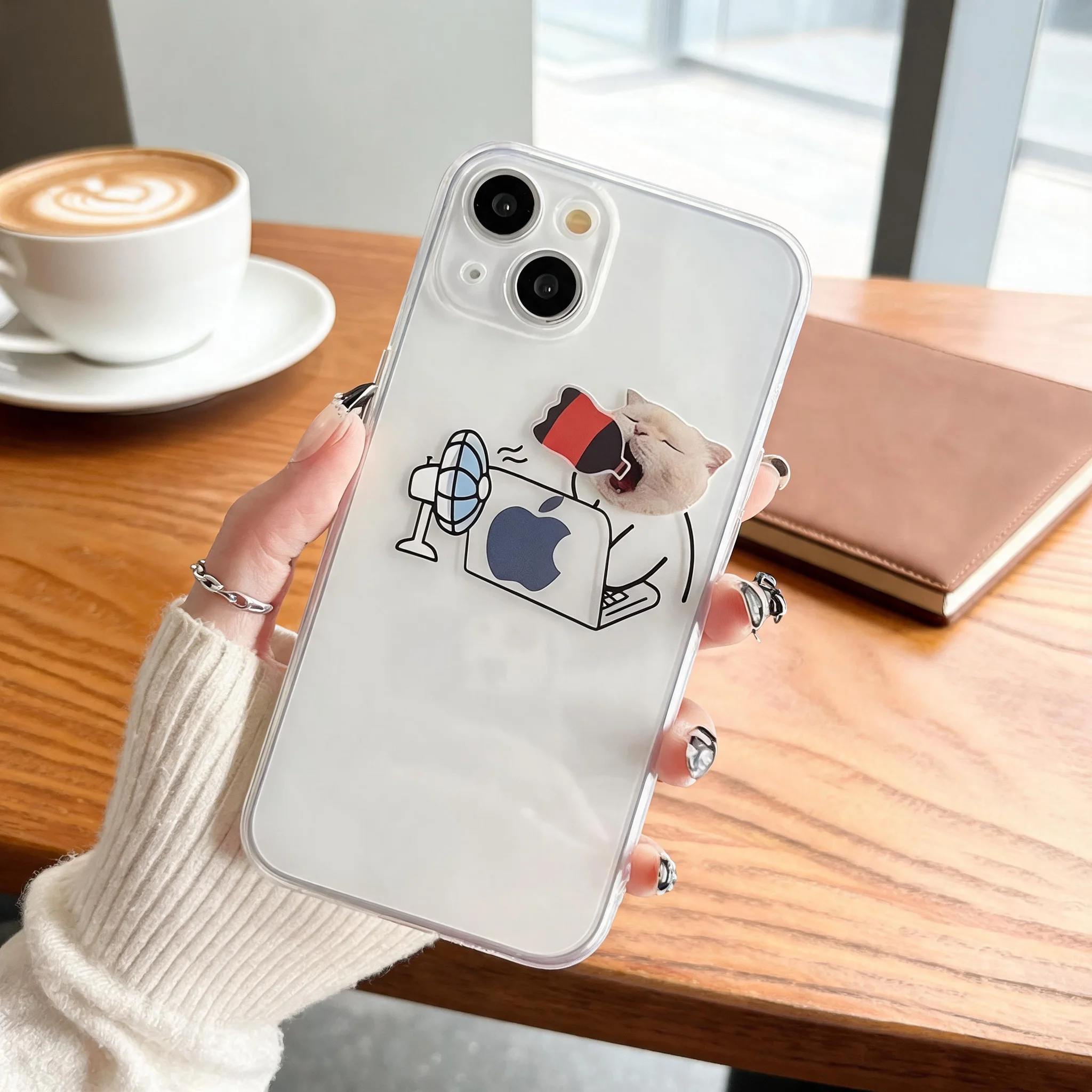 Funny Lazy Cat Meme Phone Case for iPhone17 Samsung, Clear Soft TPU Anti‑Drop Lightweight Protective Phone Cover