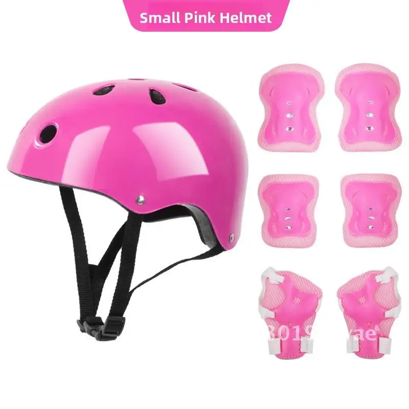 Children's Plum Blossom Black Bubble Helmet 7-Piece Protection Set for Scooter Roller Skates EVA Foam Elbow Knee Protectors