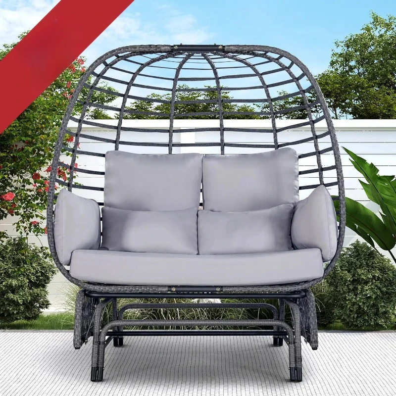 

HotOutdoor Double Egg Chair Patio Chairs - 500lbs Capacity For 2 Person, Oversized Wicker Rocking Glider Chair With Steel S