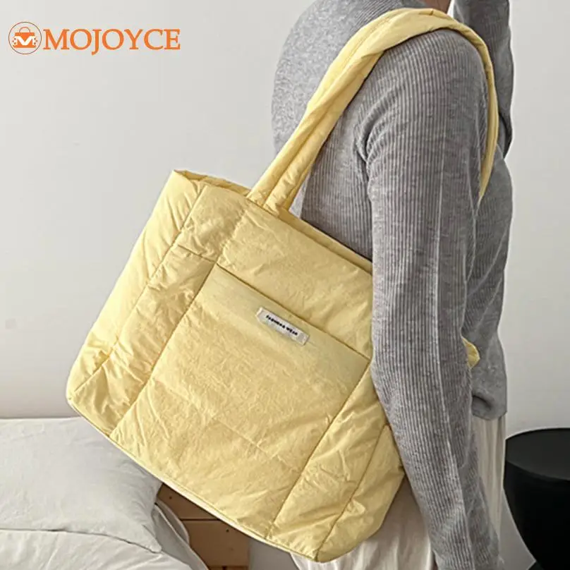 Korean Down Cotton Ladies Tote Bag Simple Puffer Underarm Bag for Women's 2023 Nylon Commute Handbag Large Capacity Shoulder Bag