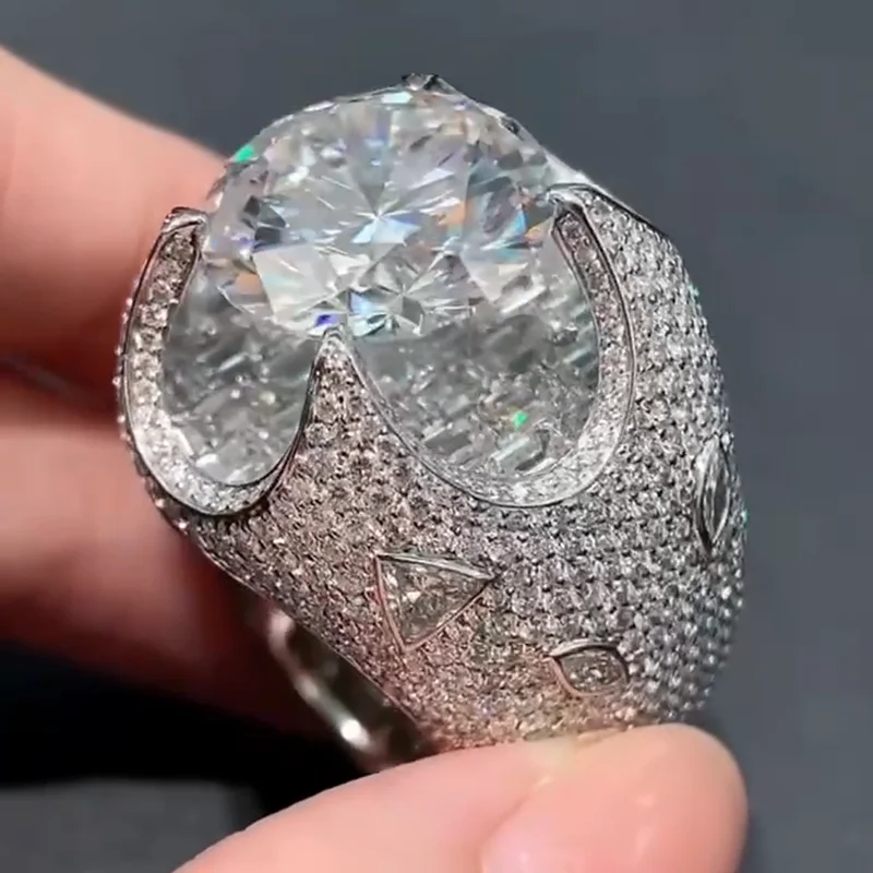 Real 14K White Gold 5CT Round Cut Lab Grown Diamond DEF VS CVD HPHT IGI 4/3 Diamond Engagement Ring For Men Handmade Jewelry