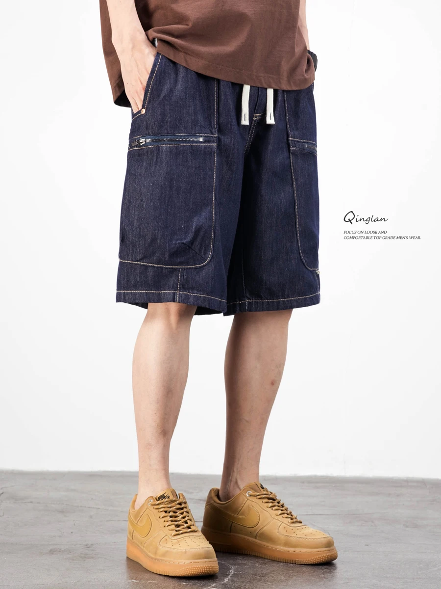 ضوء كشكش الأمريكية الرجعية عارضة الدنيم orts الرجال فضفاض كبير الحجم العصرية العلامة التجارية اللون الأصلي Haome خمسة أجزاء الصيف Th... #4