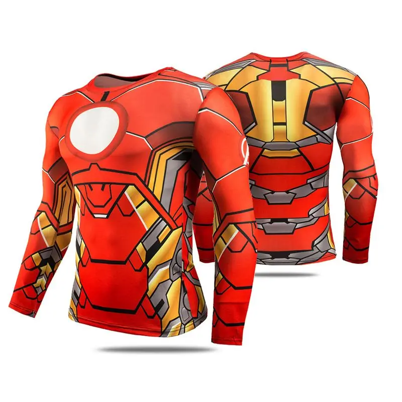 Marvel Avengers Iron Man Spider-Man Creative Children\'s Spring and Autumn Tight-fitting Long-sleeved Sports Quick-drying Clothes