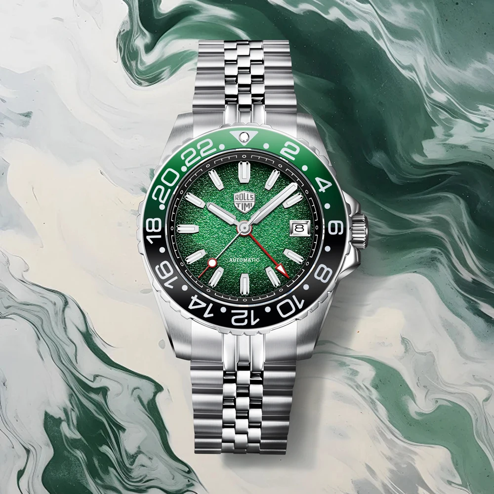 

Новинка 2025, мужские часы для дайвинга GMT Rollstimi, автоматические механические часы из нержавеющей стали для мужчин, светящиеся часы AR с сапфировым стеклом