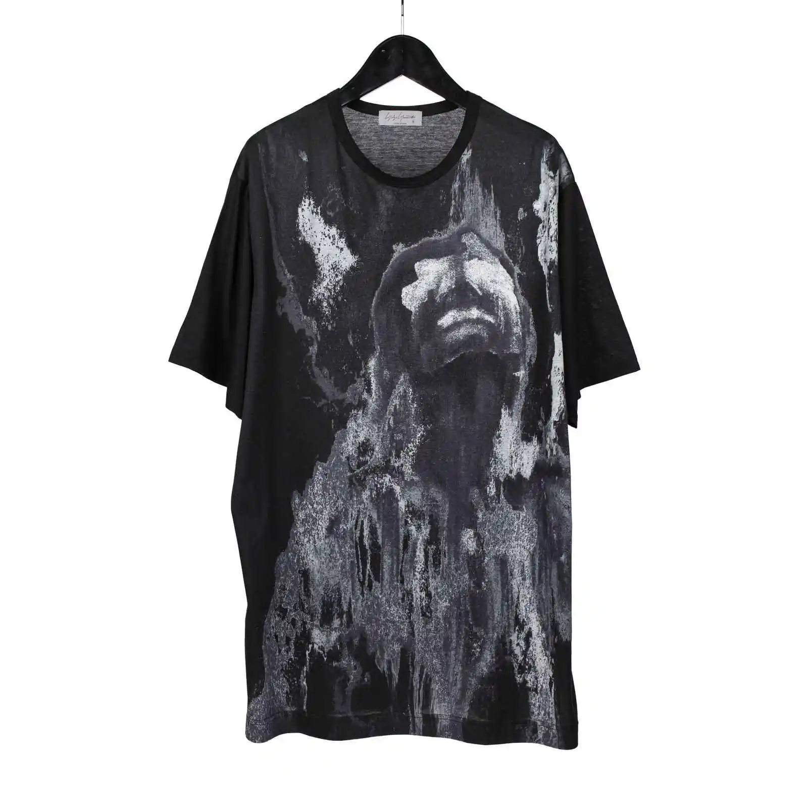 

TOP-YAMAMOTO Original Design Dark Designer Men's black pure cotton printed short-sleeved round-neck T-shirt trendy brand