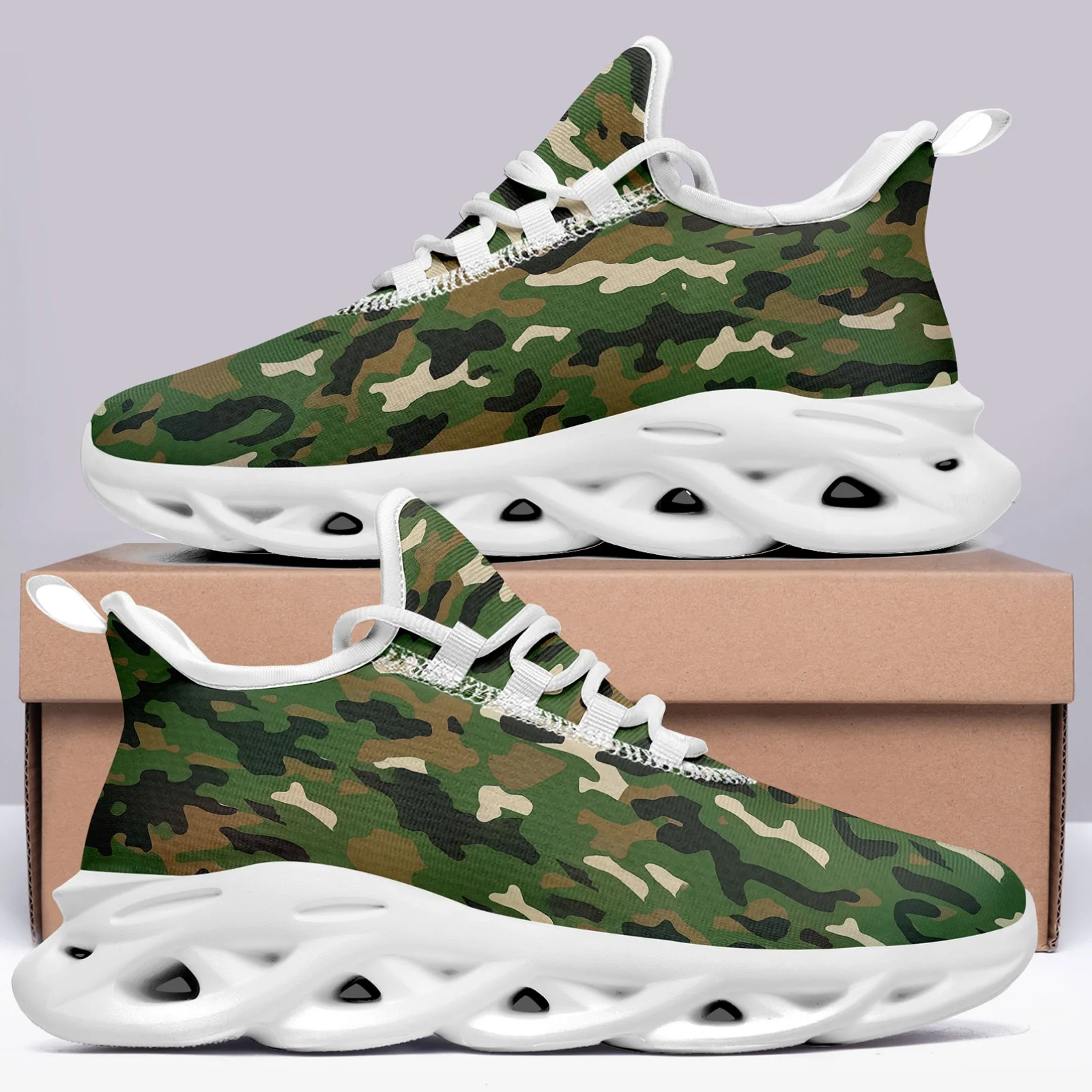 Customization Men'S Casual Shoes Green Camouflage Print Fashion Trend Sneakers PLUS SIZE Perfect For Daily Wear, Outdoor