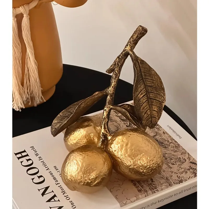 European-style Golden Lemon Ornament Vintage Resin Desktop Fruit Craft Living Room Office TV Cabinet Decoration Home Decor Gift