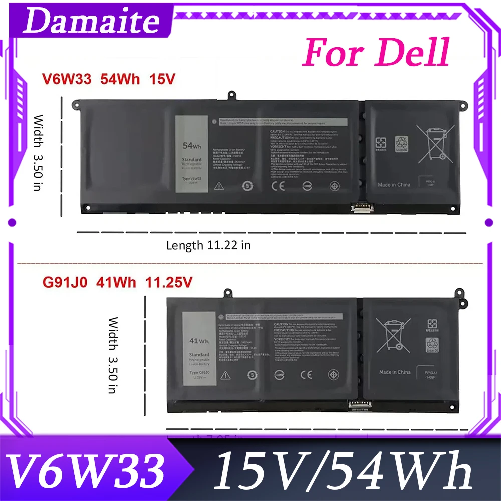 

V6W33 G91J0 Laptop Battery For Dell Inspiron 5510 5515 5310 5415 5418 3510 3511 3515 5410 2-in-1 7415 2-in-1 Latitude 3320 3520
