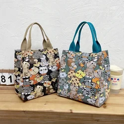 Fashion Fashionable Top-handle Bag with Cute Cat Pattern Portable Mommy Bag for Women Retro Art Hand Bag Shopping