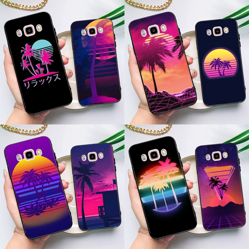 80s Retrowave Neon Palms Tree Case Cover For Samsung A6 A7 A8 A9 J8 2018 A3 A5 J1 2016 J3 J5 J7 2017 J6 J4 Plus Case