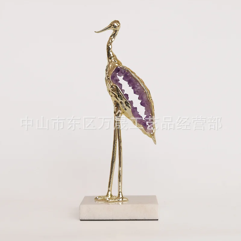 Light luxury entrance wine cabinet ornaments Home jewelry Crystal crane office desktop decoration High-end opening gifts