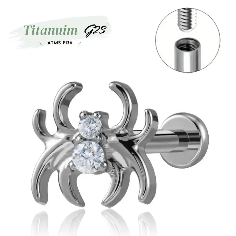 أجهزة الصراف الآلي F136 G23 التيتانيوم العنكبوت كونش هليكس ثقب المجوهرات داخليا خيوط مسطحة الخلف ستد الغضروف أقراط 5A الزيركون #1