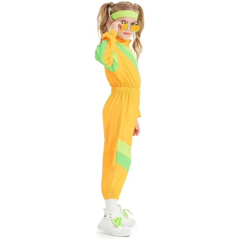 Girls Sport Outfit Halloween Costume 80s Fashion Scouser Tracksuit Shell Suit Orange Jumpsuit Purim Carnival Custume