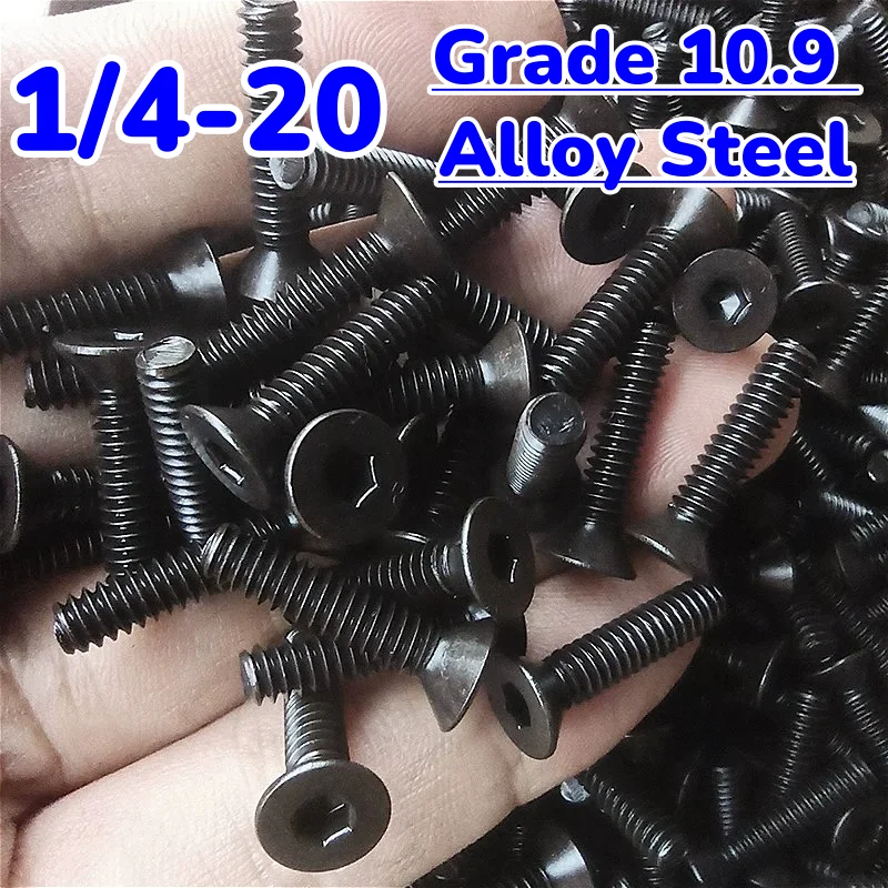 1/4-20 Imperial Standards Black Grade 10.9 Alloy Steel Hexagon Hex Socket Countersunk Flat Head Screw Allen Bolts