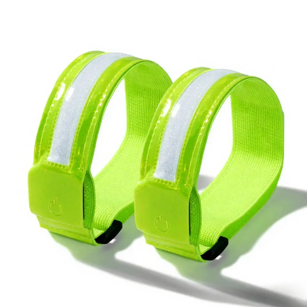 2Pcs LED Light-Up Armband High Visibility Luminous Reflective Safety Band Adjustable Outdoor Night Running Riding Glow Arm Strap