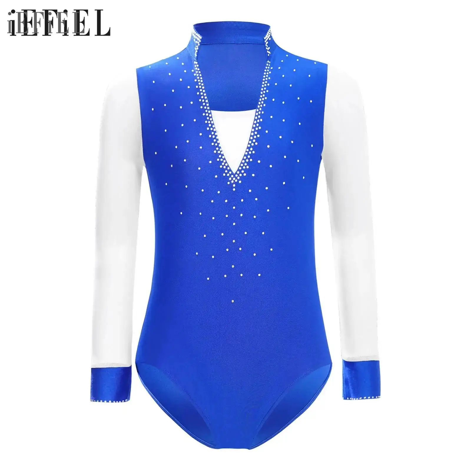 

Детский купальник для фигурного катания и танцев для мальчиков, гимнастический комбинезон из прозрачной сетки, боди со стразами и длинными рукавами для выступлений, соревнований