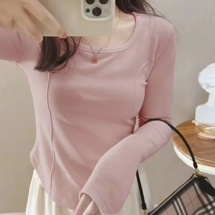 Women's Slimming Long Sleeve T-shirt For Autumn/winter Stylish Design Sensibility Trendy Top For Students