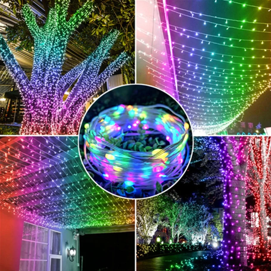 WS2812B LED Light String Smart Bluetooth Remote Control RGBIC Waterproof USB Fairy Lamp DIY Wedding Home Decoration Garland Lamp