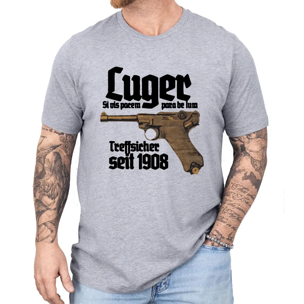 Luger Premium T-Shirt Pistole 08, Parabellum, Selbstladepistole, Deutschland Clothing Men Women Tee Letters  Classic Streetwear
