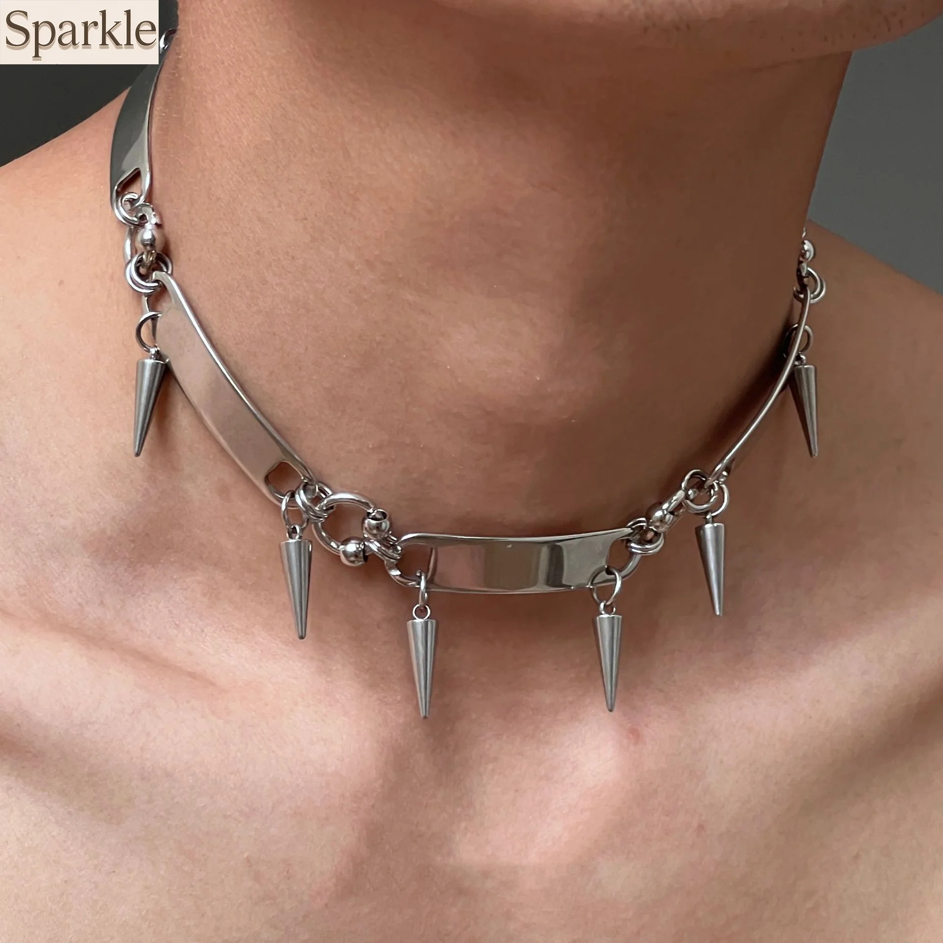 

Punk Stainless Steel Spike Pendant Choker Necklace Niche Design Y2K Hip Hop Collar Jewelry for Men and Women Rivet Street Style