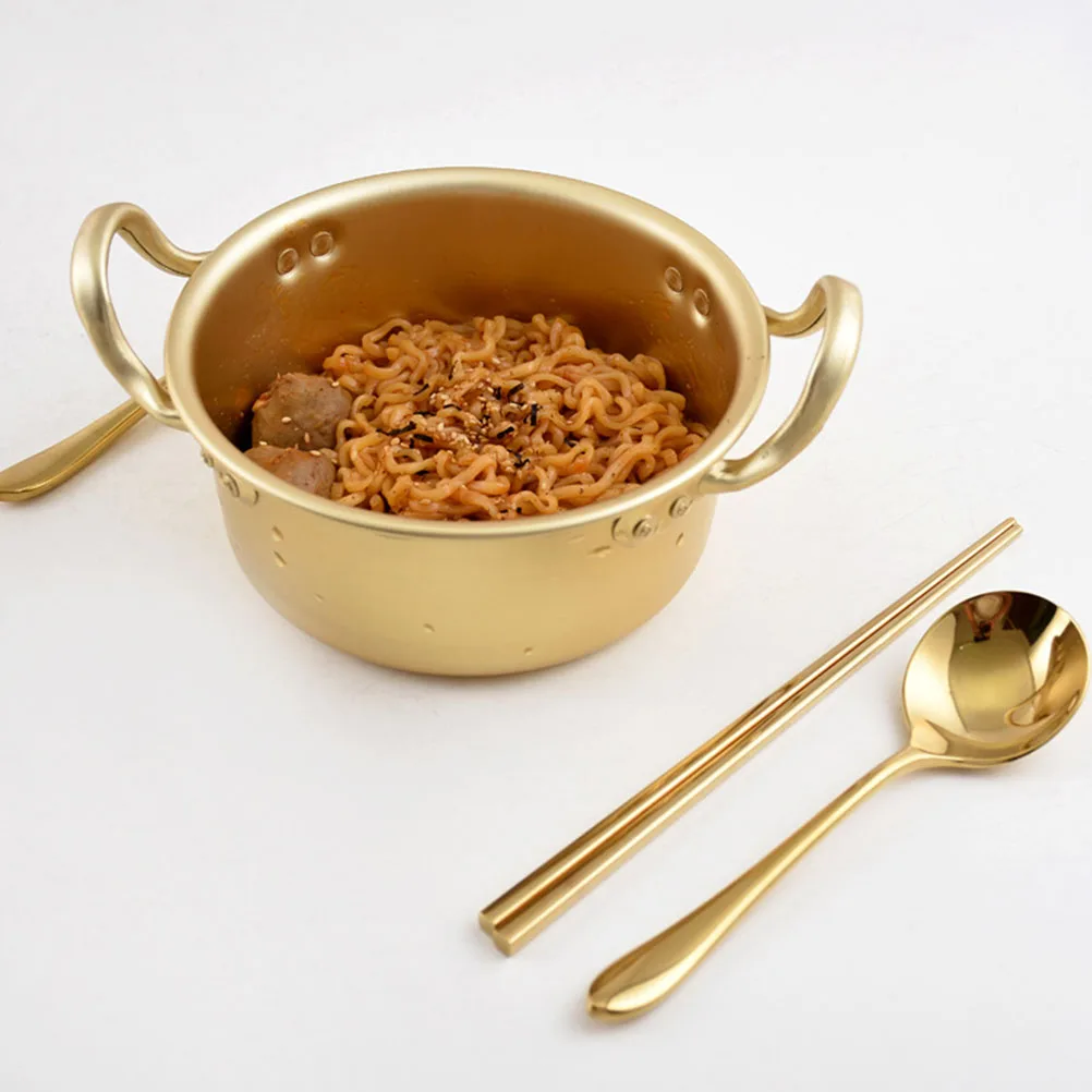 

Ramen Pot Instant Golden Aluminum Korean Practical Anti Skid Handles Chopsticks Spoon Fork Camping Picnic