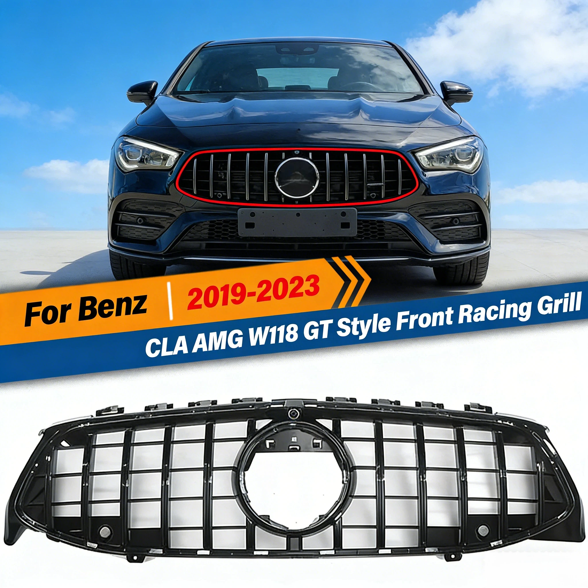 

For Mercede Benz CLA AMG W118 C118 CLA180 200 250 CLA45 35 2019 2020 2021 2022 2023 GT Style Grille Grill Car Front Racing Grill